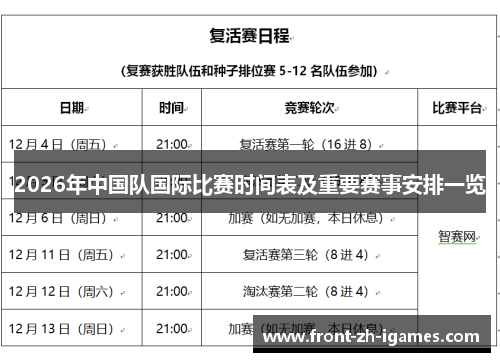 2026年中国队国际比赛时间表及重要赛事安排一览
