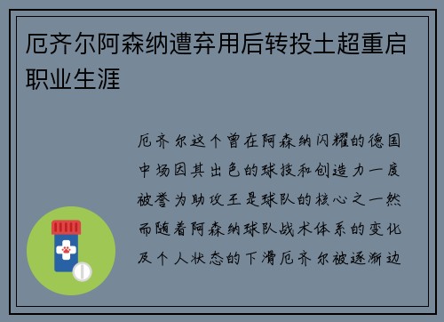厄齐尔阿森纳遭弃用后转投土超重启职业生涯